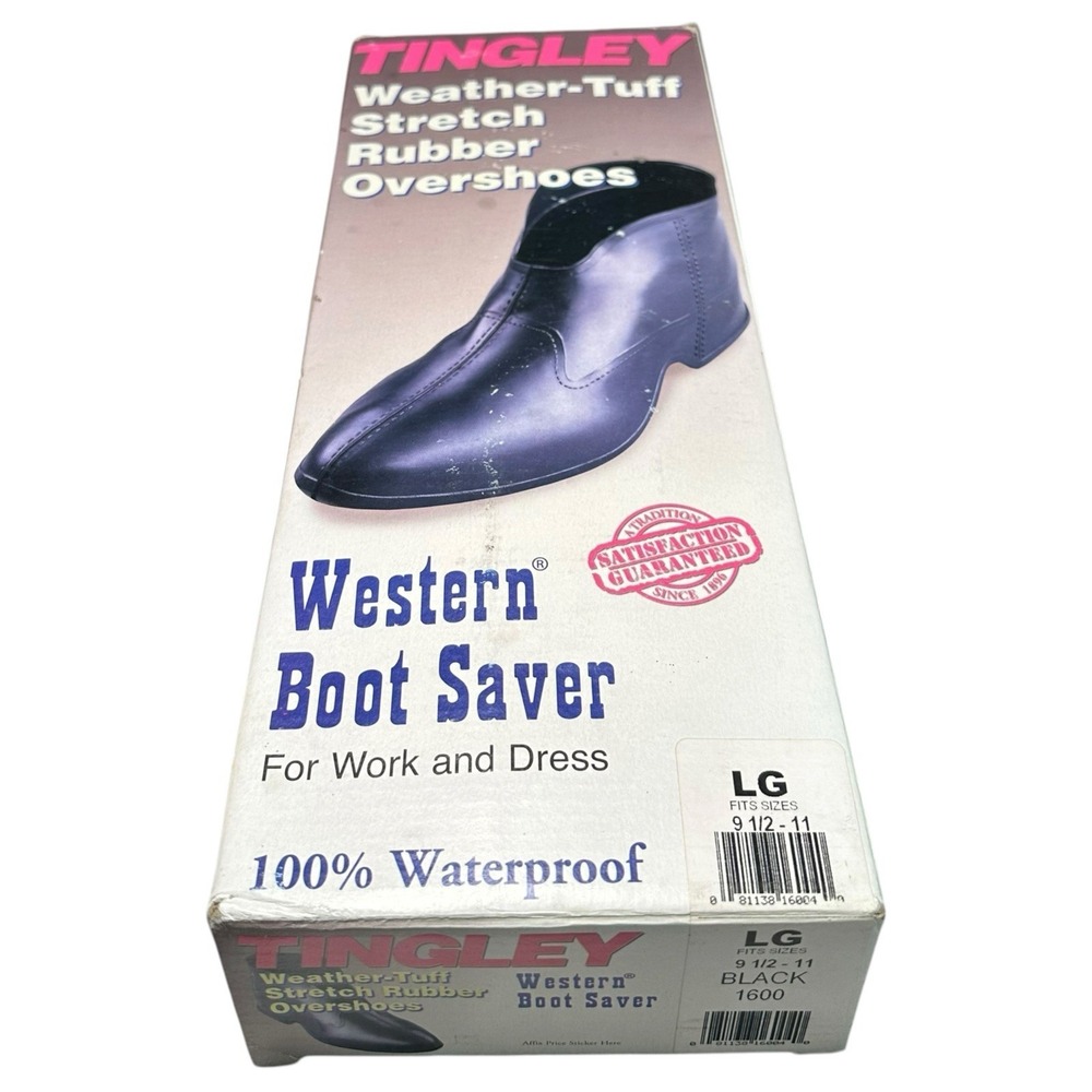 Vtg Tingley Western Boot Saver L 91/2-11 Black Rubber Over Shoes NOS WeatherTuff